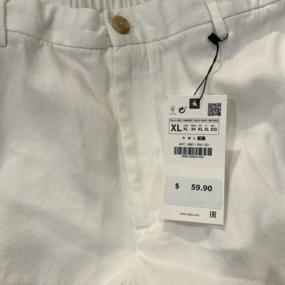 Zara Cotton Straight Leg Ankle Pants - Off White Size XL - Picture 3 of 5